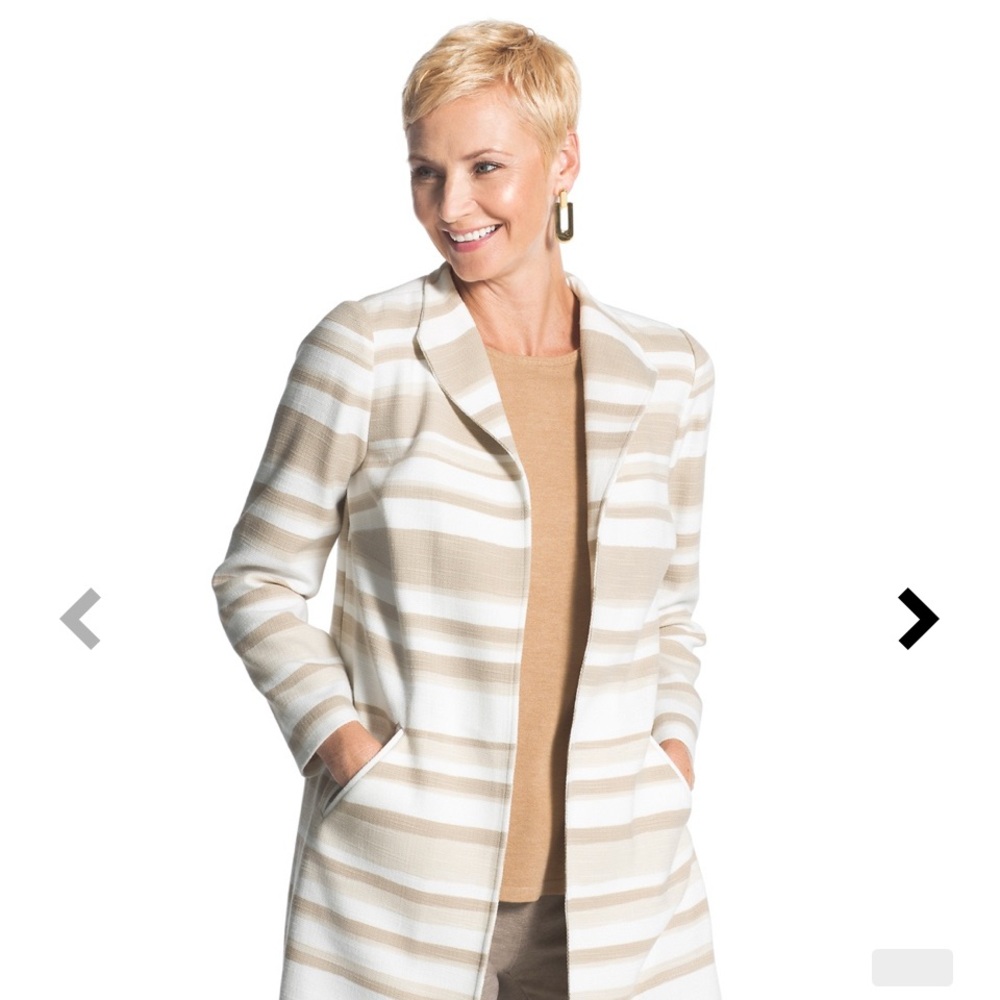 Chico’s Modern Stripe Duster Jacket. Neutral striped jacket size 3